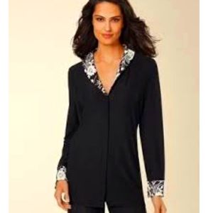 Requirements Black Cardigan with Floral Embroidery Sz. M